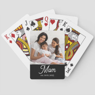 Mom Established Black White Script Photo Playing Cards