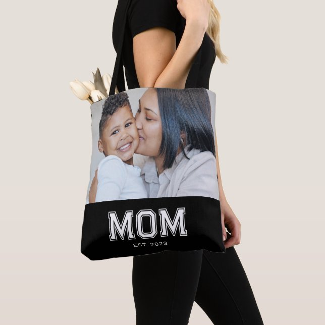 Mom Established Bold Black Photo Tote Bag (Close Up)