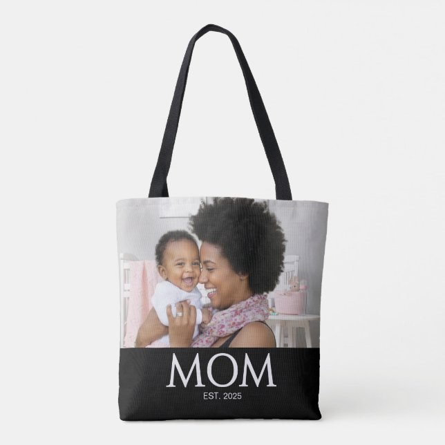 Mom Established Classic Caps Black Photo Tote Bag (Back)