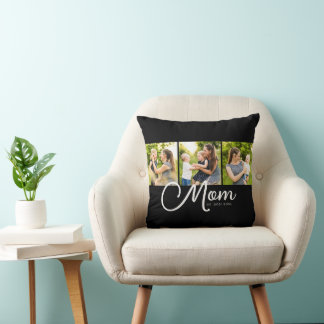 Mom Established Elegant Script Black 3 Photo  Cushion