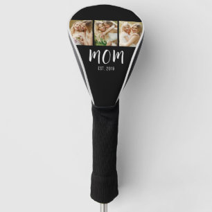 Mom Established Elegant Script Black 3 Photo Golf Head Cover
