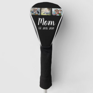 Mom Established Elegant Script Black 3 Photo Golf Head Cover