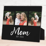 Mom Established Elegant Script Black 3 Photo Plaque<br><div class="desc">Black White Mom Established Script 3 Photo Elegant Modern Design. Customize it. Replace the photos with your own of your kids and change the years to the years you became a mom.</div>
