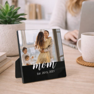 Mom Established Elegant Script Photo Plaque