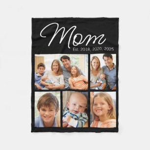 Mom Established Est Trendy 5 Photo Collage Fleece Blanket