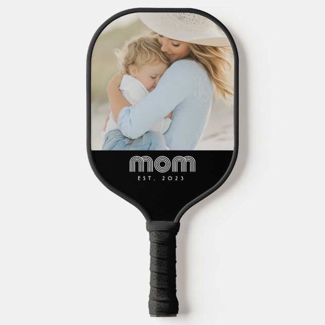 Mom Established Fun Script Photo  Pickleball Paddle (Front)