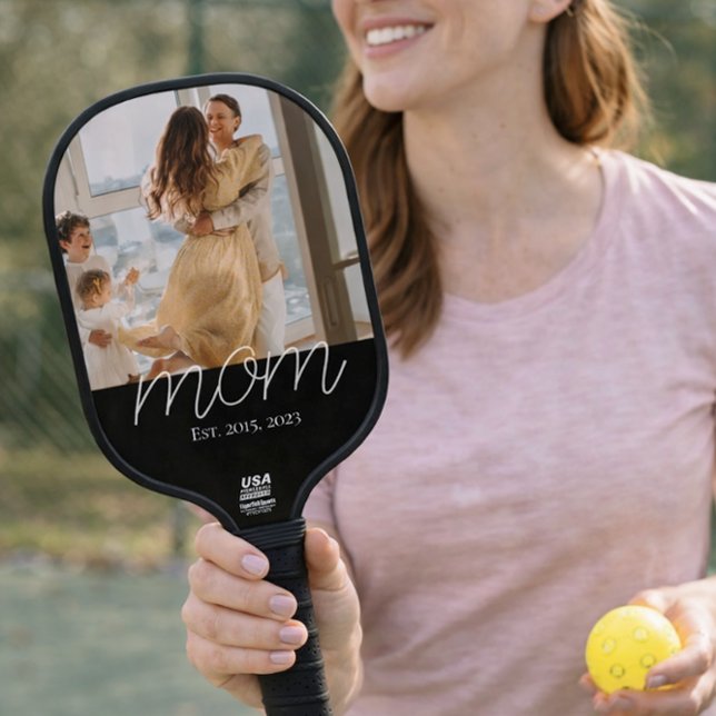 Mom Established Fun Script Photo  Pickleball Paddle (Creator Uploaded)