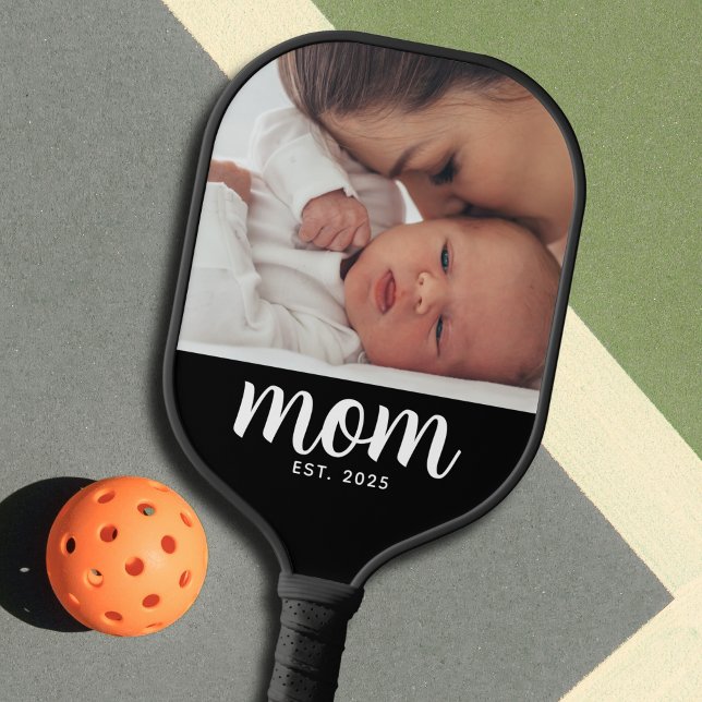Mom Established Fun Script Photo Pickleball Paddle (Creator Uploaded)
