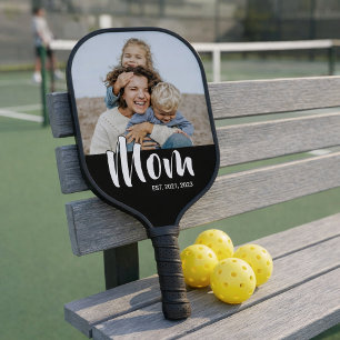Mom Established Fun Script Photo Pickleball Paddle