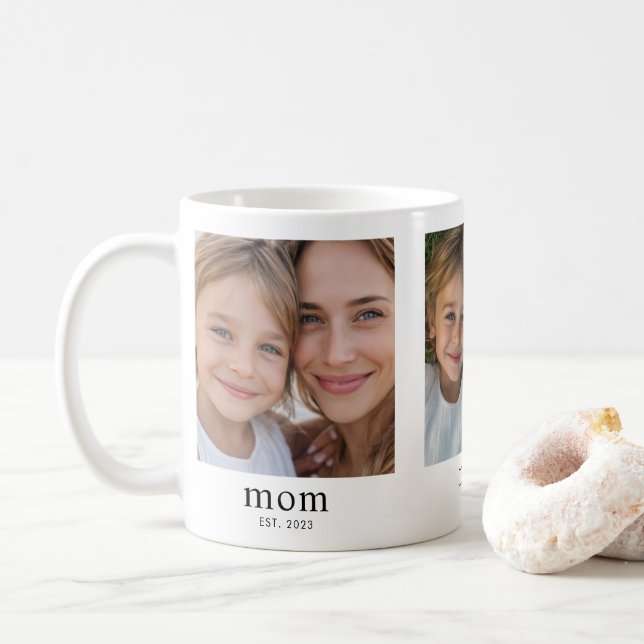Mom Established Modern Black 3 Photo Coffee Mug (With Donut)
