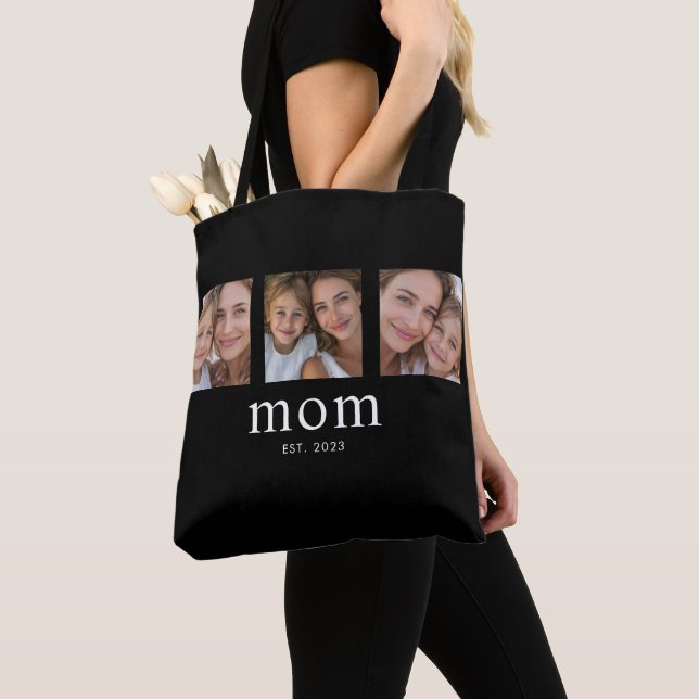 Mom Established Modern Black 3 Photo Tote Bag (Close Up)