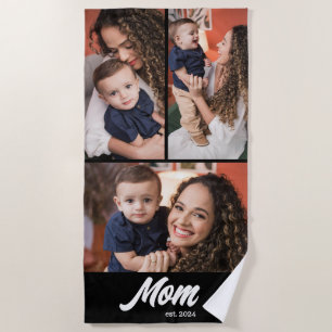Mom Established Modern Black Photo Beach Towel