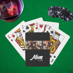 Mom Established Modern Black Photo Playing Cards