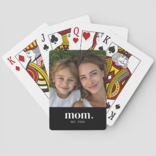 Mom Established Modern Black Photo Playing Cards