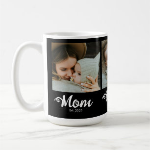 Mom Established Modern Bold Script Black 3 Photo Coffee Mug