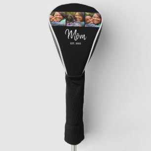 Mom Established Modern Bold Script Black 3 Photo Golf Head Cover