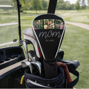 Mom Established Modern Bold Script Black 3 Photo Golf Head Cover