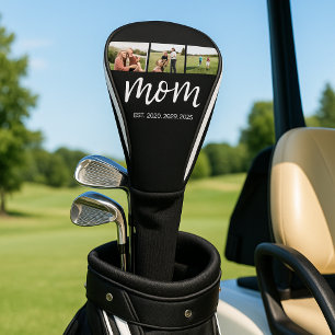 Mom Established Modern Bold Script Black 3 Photo Golf Head Cover