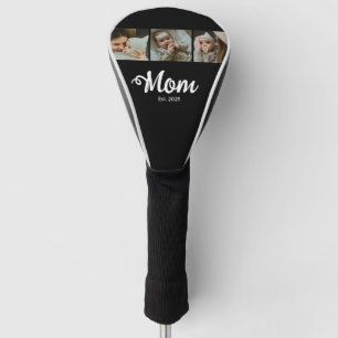 Mom Established Modern Bold Script Black 3 Photo Golf Head Cover