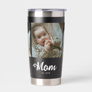 Mom Established Modern Bold Script Black 3 Photo Insulated Tumbler