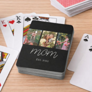 Mom Established Modern Bold Script Black 3 Photo Playing Cards