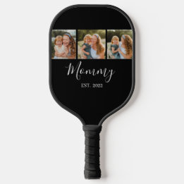 Mom Established Modern ElegantScript Black 3 Photo Pickleball Paddle
