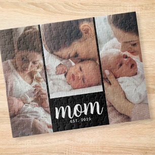 Mom Established Modern Script 3 Photo Jigsaw Puzzle