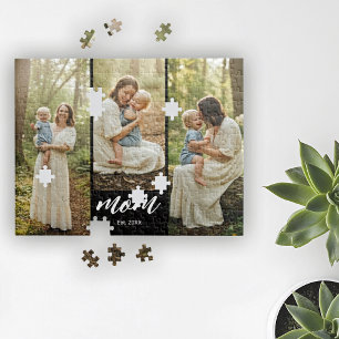 Mom Established Modern Script 3 Photo Jigsaw Puzzle