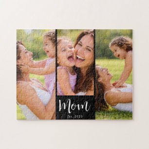 Mom Established Modern Script 3 Photo Jigsaw Puzzle