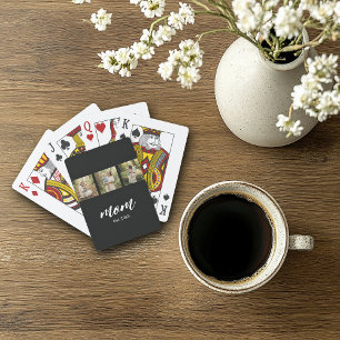 Mom Established Modern Script 3 Photo Playing Cards
