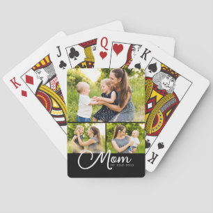 Mom Established Modern Script 3 Photo  Playing Cards