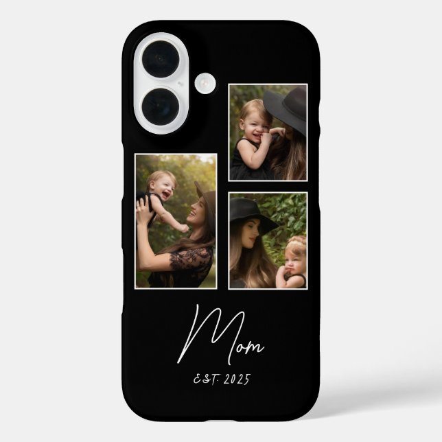 Mom Established Modern Script Black 3 Photo Case-Mate iPhone Case (Back)