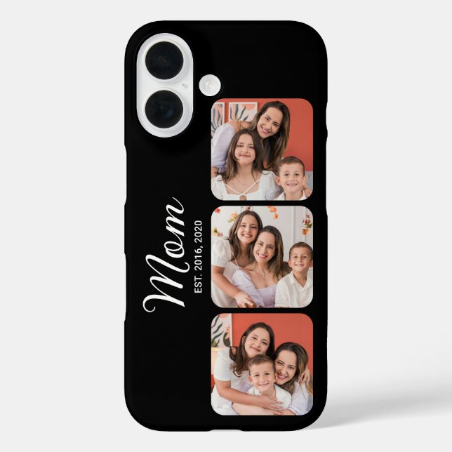 Mom Established Modern Script Black 3 Photo Case-Mate iPhone Case (Back)