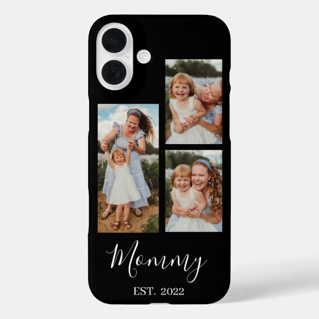 Mom Established Modern Script Black 3 Photo Case-Mate iPhone Case (Back)