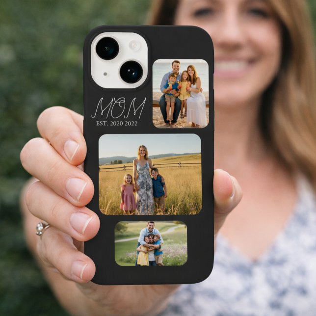 Mom Established Modern Script Black 3 Photo Case-Mate iPhone Case (Creator Uploaded)