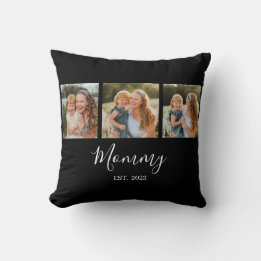 Mom Established Modern Script Black 3 Photo Cushion