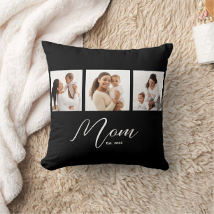 Mom Established Modern Script Black 3 Photo Cushion