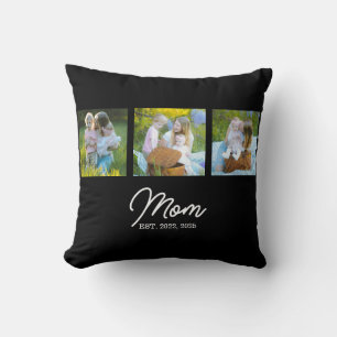 Mom Established Modern Script Black 3 Photo Cushion