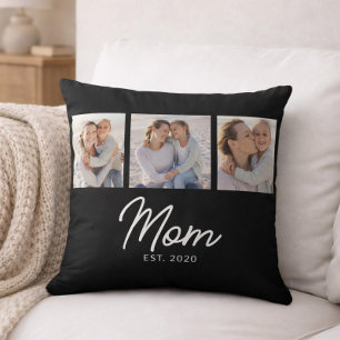 Mom Established Modern Script Black 3 Photo Cushion