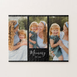Mom Established Modern Script Black 3 Photo Jigsaw Puzzle