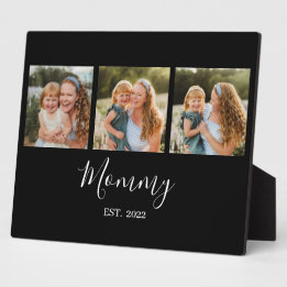 Mom Established Modern Script Black 3 Photo Plaque