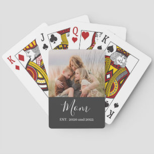 Mom Established Modern Script Black Photo Playing Cards