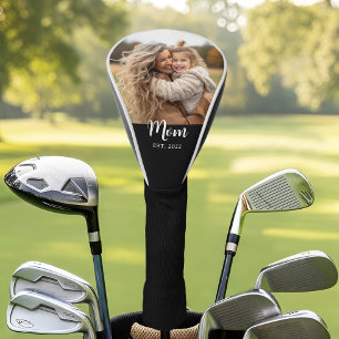 Mom Established Modern Script Photo Black Golf Head Cover