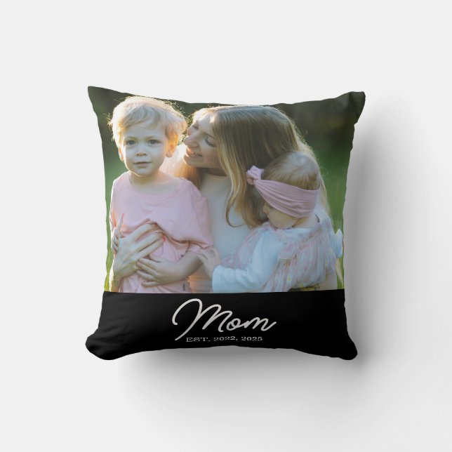 Mom Established Modern Script Photo Cushion (Front)