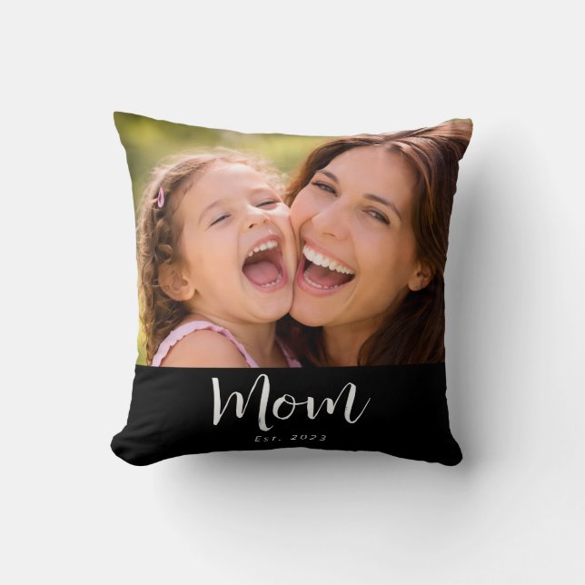 Mom Established Modern Script Photo Cushion (Front)