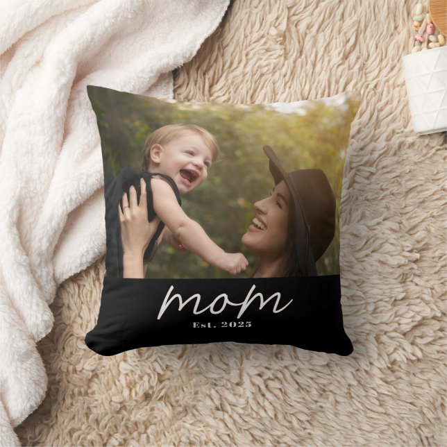 Mom Established Modern Script Photo Cushion (Blanket)