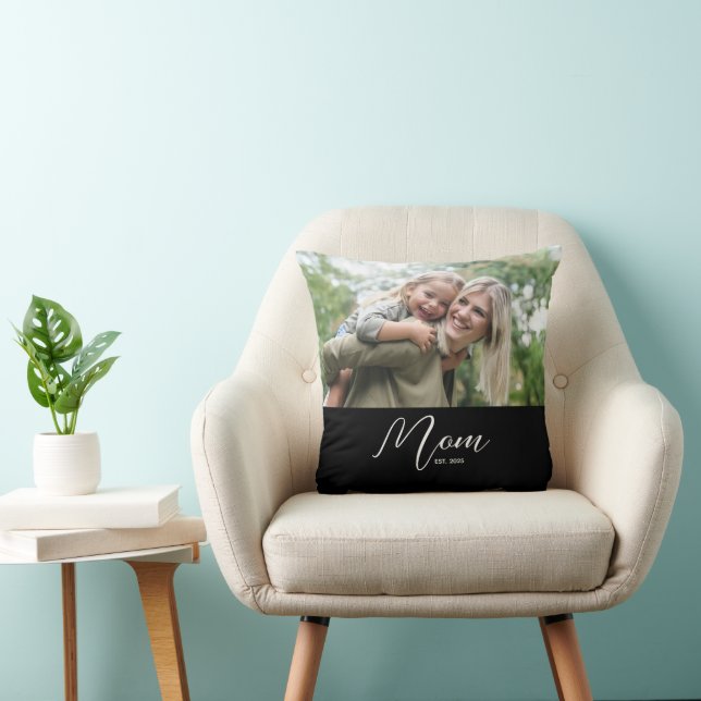 Mom Established Modern Script Photo Cushion (Chair)