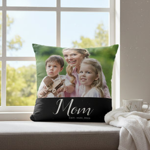 Mom Established Modern Script Photo Cushion
