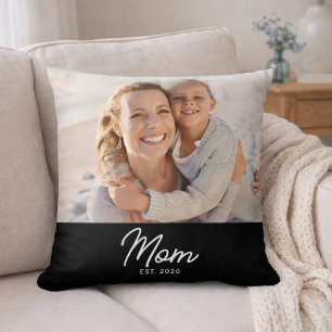 Mom Established Modern Script Photo Cushion