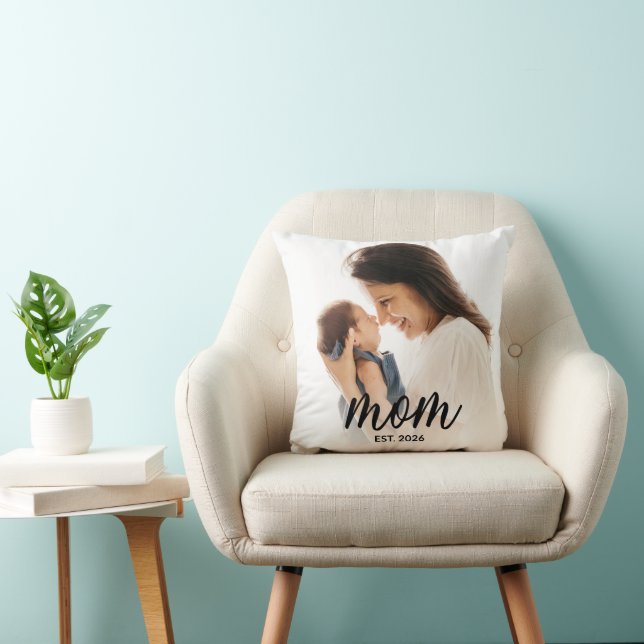 Mom Established Modern Script Photo Cushion (Chair)